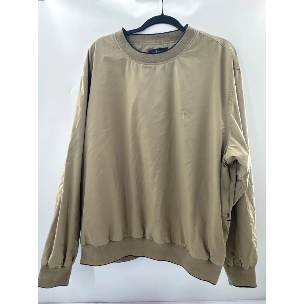 Daniel Cremieux Mens XL Golf Windbreaker Pullover Tan Khaki Mesh Lined L/S